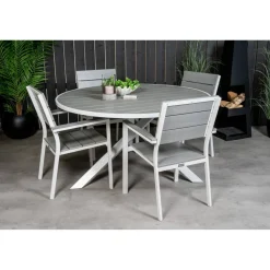 Matgrupp Comfort Garden Parma Matgrupp Utomhus Rund Ø140cm med 4 Levels Stapelbara Matstolar
