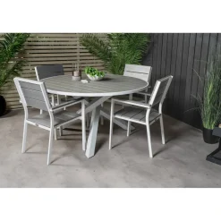 Matgrupp Comfort Garden Parma Matgrupp Utomhus Rund Ø140cm med 4 Levels Stapelbara Matstolar