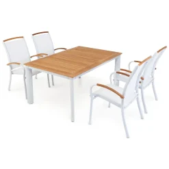 Matgrupp Hillerstorp Nydala 4 Karmstolar Teak/Vit