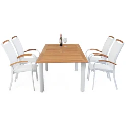 Matgrupp Hillerstorp Nydala 4 Karmstolar Teak/Vit