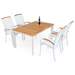 Matgrupp Hillerstorp Nydala 4 Karmstolar Teak/Vit