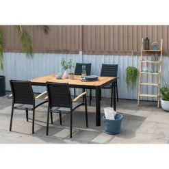 Matgrupp LifestyleGarden Portals 160 cm med 4 Lite StolarSvart/Teak
