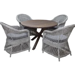 Matgrupp Utomhus Baltic Garden Ø 112 cm bord & 4 Merida grå stolar