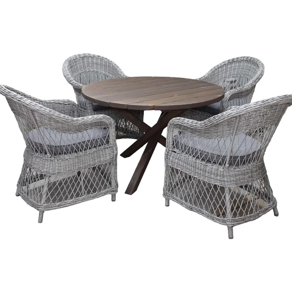 Matgrupp Utomhus Baltic Garden Ø 112 cm bord & 4 Merida grå stolar