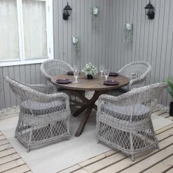 Matgrupp Utomhus Baltic Garden Ø 112 cm bord & 4 Merida grå stolar