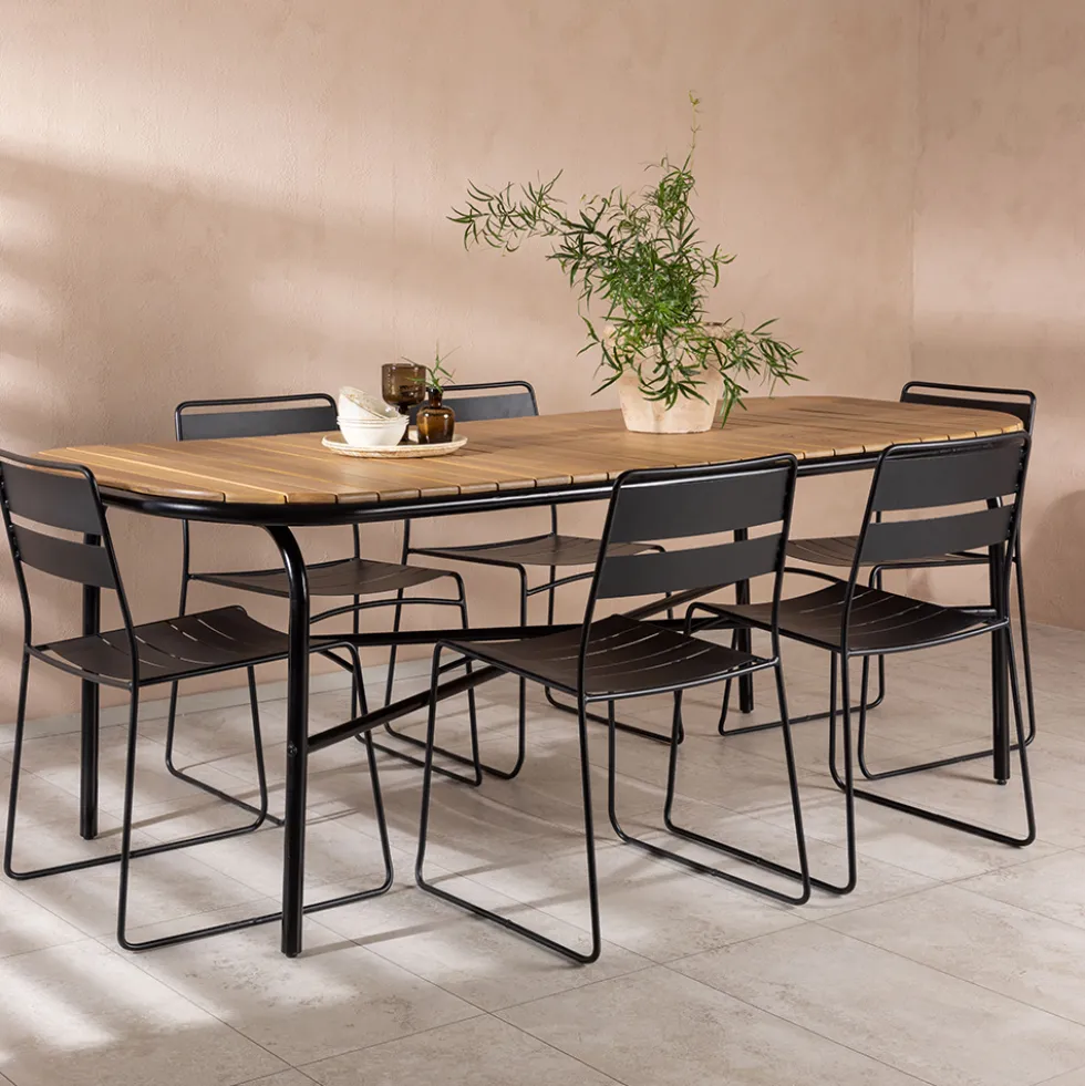 Matgrupp Utomhus Venture Home Holmbeck Bord med 6 Lina Trädgårdsstolar
