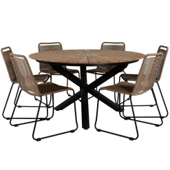 Matgrupp Utomhus Venture Home Mendi Rund med 6 Levi Stol Latte