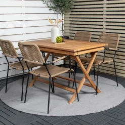 Matgrupp Utomhus Venture Home Kenya 120x70 Teak med 4 Lindos KarmTrädgårdsstolar