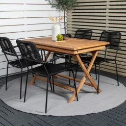 Matgrupp Utomhus Venture Home Kenya 120x70 Teak med 4 Lindos KarmTrädgårdsstolar