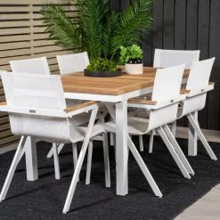 Matgrupp Utomhus Venture Home Perla 160/240 med 6 Meya TrädgårdsstolarBlanka Ben