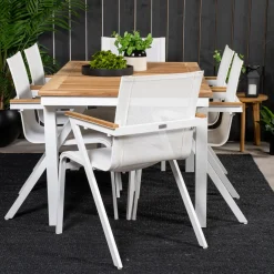Matgrupp Utomhus Venture Home Perla 160/240 med 6 Meya TrädgårdsstolarBlanka Ben