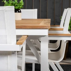 Matgrupp Utomhus Venture Home Perla 160/240 med 6 Meya TrädgårdsstolarBlanka Ben