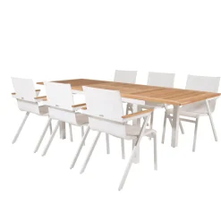 Matgrupp Utomhus Venture Home Perla 160/240 med 6 Meya TrädgårdsstolarBlanka Ben