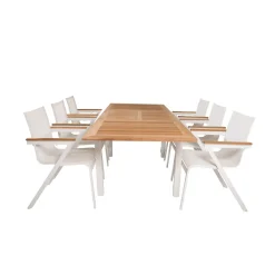 Matgrupp Utomhus Venture Home Perla 160/240 med 6 Meya TrädgårdsstolarBlanka Ben