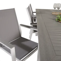 Matgrupp Venture Home Aleyna 160/240 med 8 Pincy StolarGrå Bord med Vita Ben, Grå Stol med Vita Ben