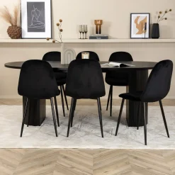 Matgrupp Venture Home Bianca Svart med 6 Pobbie Stolar Sammet