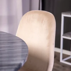 Matgrupp Venture Home Estelle Rund med 4 Pobbie Stolar SammetSvart Bord med Mässingsben, Beige Stol med Svarta Ben