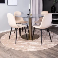 Matgrupp Venture Home Estelle Rund med 4 Pobbie Stolar SammetSvart Bord med Mässingsben, Beige Stol med Svarta Ben