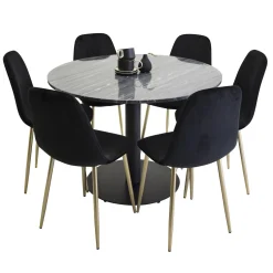 Matgrupp Venture Home Estelle Svart med 6 Pobbie Stolar