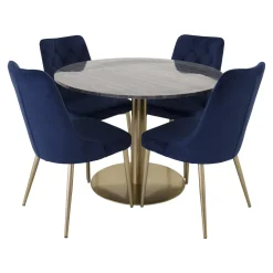 Matgrupp Venture Home Estelle Rund med 4 Vera Stolar Sammet