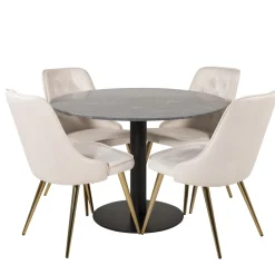 Matgrupp Venture Home Estelle Rund med 4 Vera Stolar Sammet
