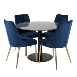 Matgrupp Venture Home Estelle Rund med 4 Vera Stolar Sammet