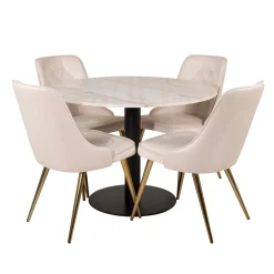 Matgrupp Venture Home Estelle Rund med 4 Vera Stolar Sammet