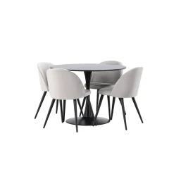 Matgrupp Venture Home Glade Ø 100 cm med 4 Velvet Stolar