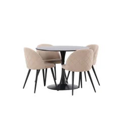Matgrupp Venture Home Glade Ø 100 cm med 4 Velvet Stolar