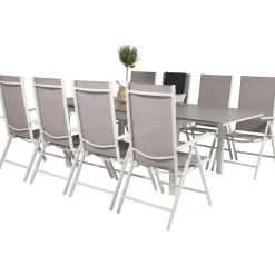 Matgrupp Venture Home Lova 160/240 med 8 Bront StolarGrå Bord med Vita Ben, Grå Stol med Vita Ben
