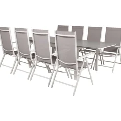 Matgrupp Venture Home Lova 160/240 med 8 Bront StolarGrå Bord med Vita Ben, Grå Stol med Vita Ben