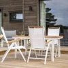 Matgrupp Venture Home Perla 160/240 med 4 StolarTeak Bord med Matt Vita Ben, Vit Stol