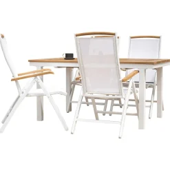Matgrupp Venture Home Perla 160/240 med 4 StolarTeak Bord med Matt Vita Ben, Vit Stol