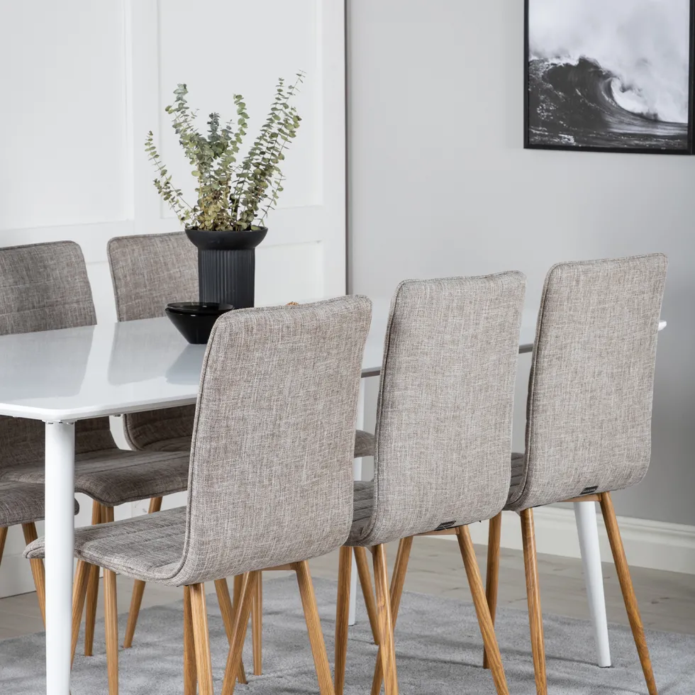 Matgrupp Venture Home Pobbie med 6 Walter StolarVit/Ljusgrå/Trä