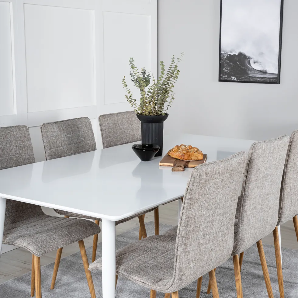 Matgrupp Venture Home Pobbie med 6 Walter StolarVit/Ljusgrå/Trä