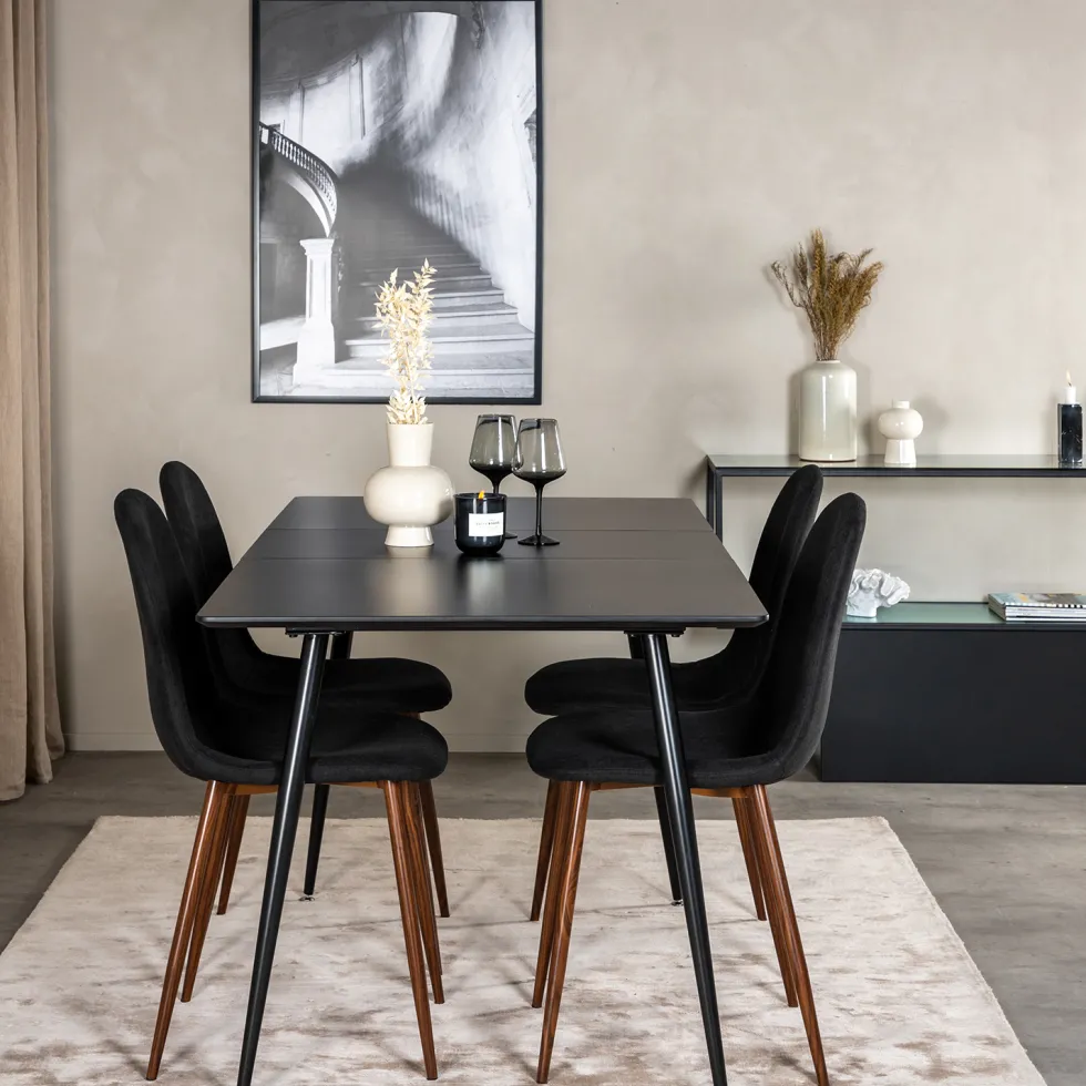 Matgrupp Venture Home Silvia med Iläggsskiva och 4 Pobbie Stolar