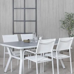 Matgrupp Venture Home Vyn Vit med 4 Samba Stapelbara Matstolar
