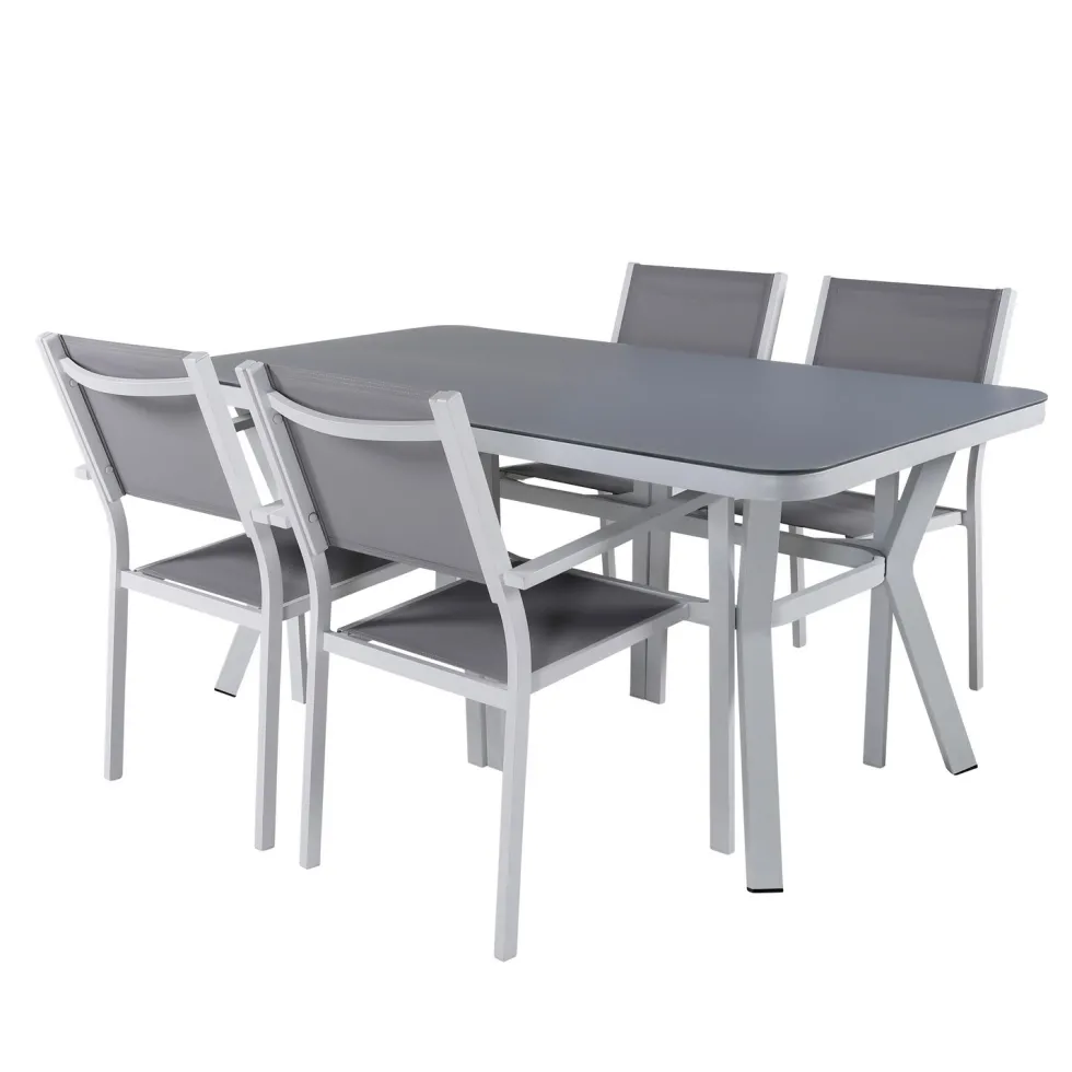 Matgrupp Venture Home Vyn Vit med 4 Curz Stapelbara Matstolar