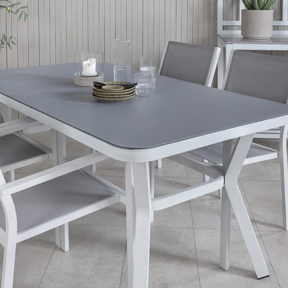 Matgrupp Venture Home Vyn Vit med 4 Curz Stapelbara Matstolar