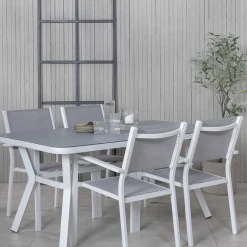 Matgrupp Venture Home Vyn Vit med 4 Curz Stapelbara Matstolar