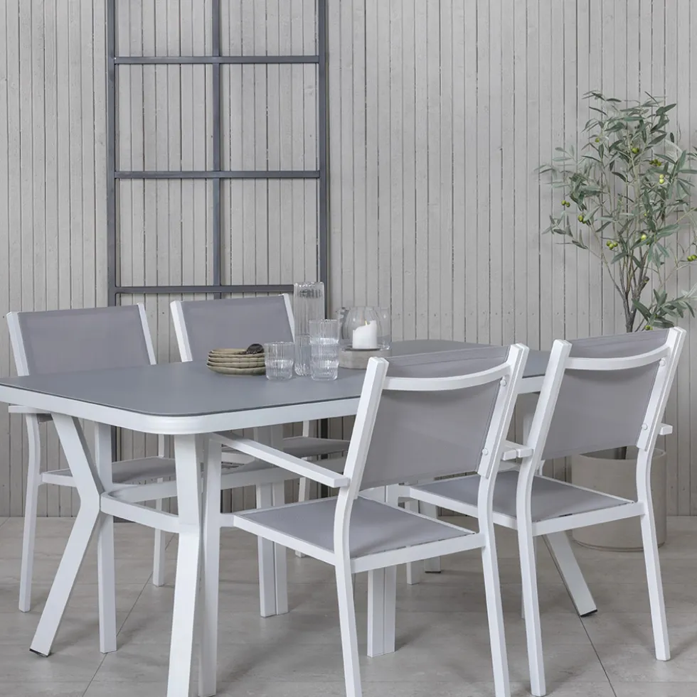 Matgrupp Venture Home Vyn Vit med 4 Curz Stapelbara Matstolar
