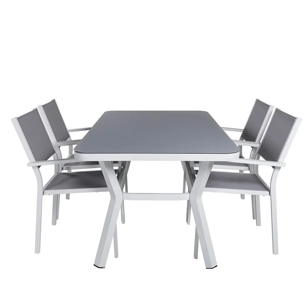 Matgrupp Venture Home Vyn Vit med 4 Curz Stapelbara Matstolar