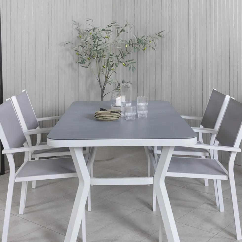 Matgrupp Venture Home Vyn Vit med 4 Curz Stapelbara Matstolar