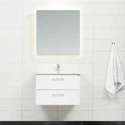 Möbelpaket 4AQUA Slim Vit 80 med Lådor och Spegel Luna LED