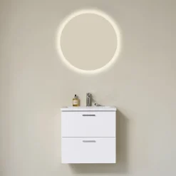 Möbelpaket Vedum Free 615 Compact Maja med Tvättställ och LED-Spegel Säven Vit