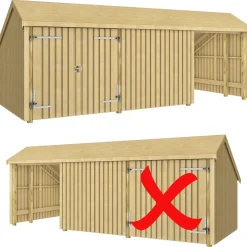 Multi Trädgårdshus 15,5 m² - 3 moduler m/dubbeldörr och stängd/öppen framsida