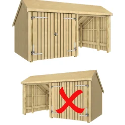 Multi Trädgårdshus 10,5 m² - 2 moduler med dubbeldörr och öppen framsida