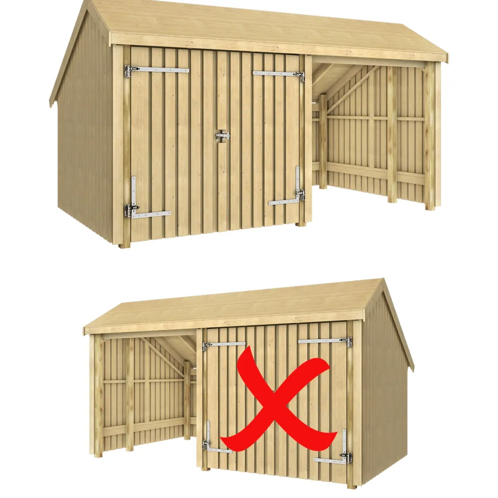 Multi Trädgårdshus 10,5 m² - 2 moduler med dubbeldörr och öppen framsida