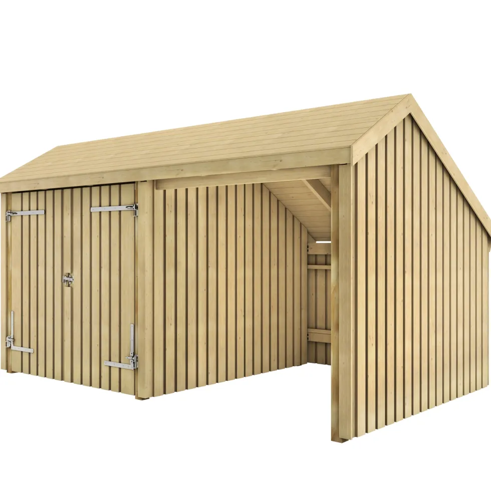 Multi Trädgårdshus 10,5 m² - 2 moduler med dubbeldörr och öppen framsida