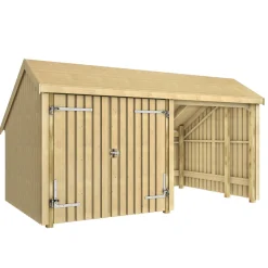 Multi Trädgårdshus 10,5 m² - 2 moduler med dubbeldörr och öppen framsida